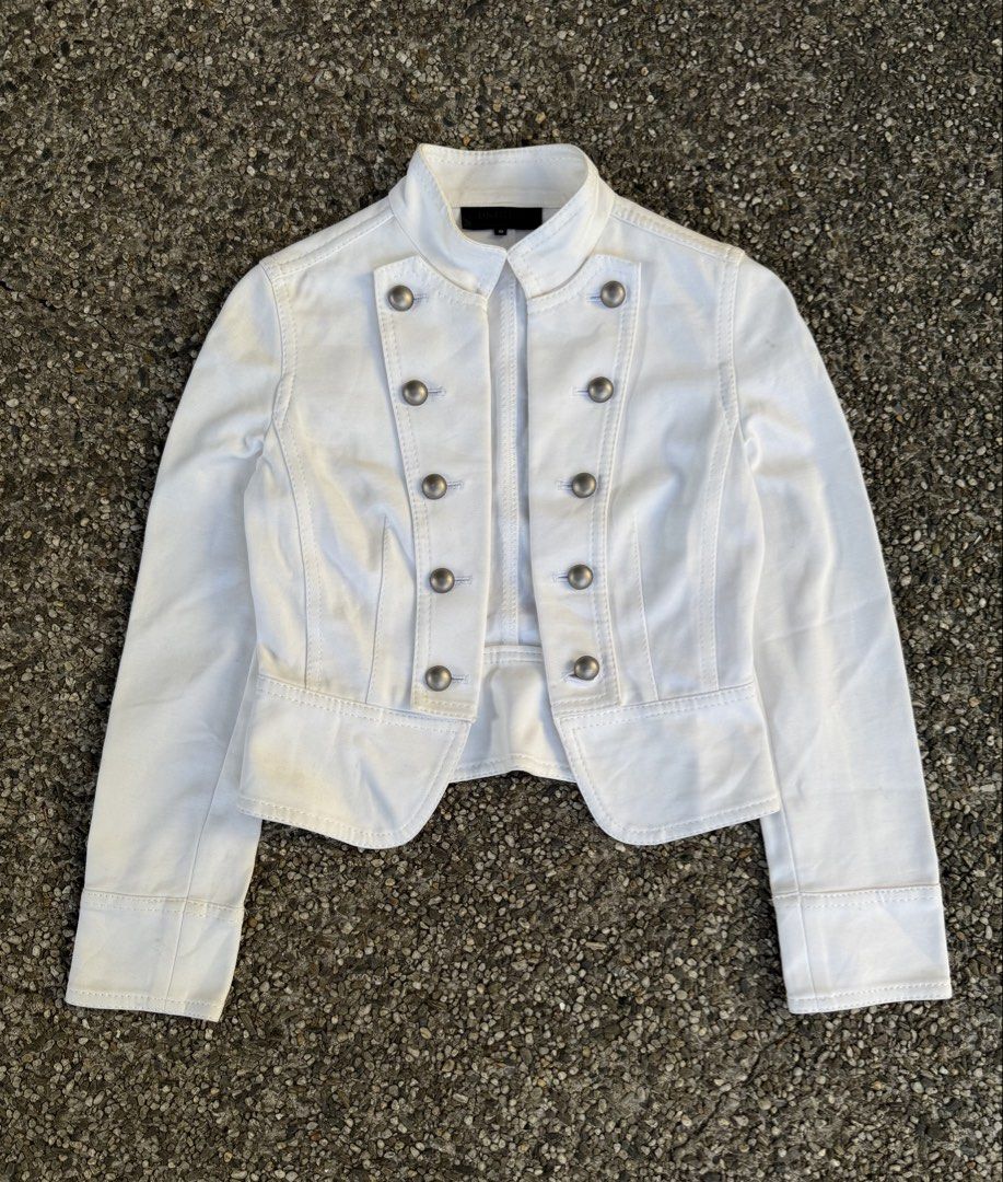 Untitled Japan White Napoleon-style Jacket (Category: Coats, Jackets and Outerwear) located in Quezon City. Submitted by though.bare (Listing ID 1441078019, Image 1). Description: Fits on XS-S for Women In good condition, needs thorough cleaning due to the color. Width : 15.5" Length : 18.5" Sleeve : 21" Shoulder : 14" No-when worns. Listings not marked sold/reserved are available. These are preloved/used items, manage expectations. Visit my prof