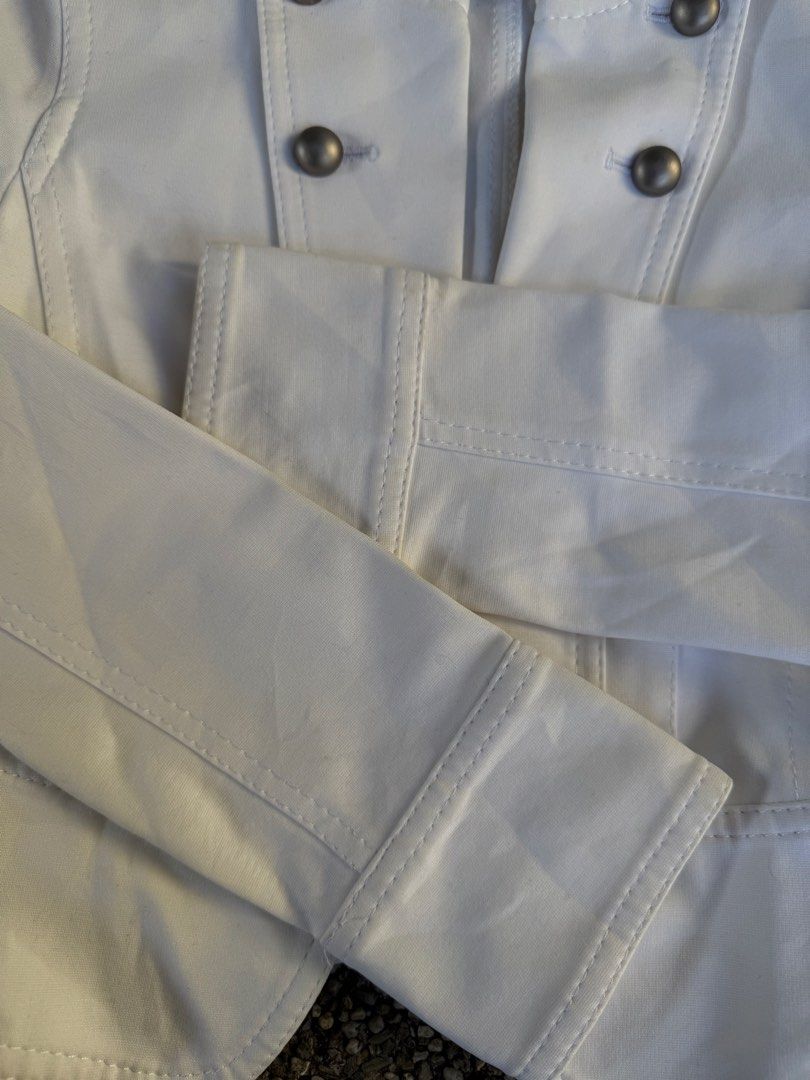 Untitled Japan White Napoleon-style Jacket (Category: Coats, Jackets and Outerwear) located in Quezon City. Submitted by though.bare (Listing ID 1441078019, Image 3). Description: Fits on XS-S for Women In good condition, needs thorough cleaning due to the color. Width : 15.5" Length : 18.5" Sleeve : 21" Shoulder : 14" No-when worns. Listings not marked sold/reserved are available. These are preloved/used items, manage expectations. Visit my prof