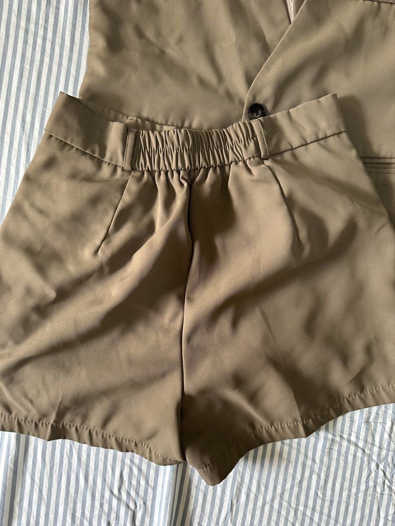 Vest blazer and shorts coords (Category: Sets or Coordinates) located in Quezon City. Submitted by tan__k (Listing ID 1440985571, Image 3). Description: Size Medium Dark chocolate Brandnew no when worn by me.