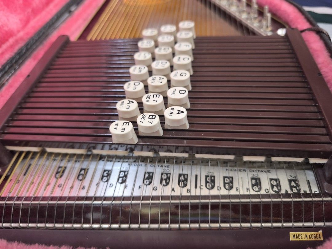 VINTAGE SAMICK CHROMAHARP 36 Strings 21 Chord's (Category: Musical Instruments) located in Davao. Submitted by rkkentmusi08036 (Listing ID 1440984641, Image 3). Description: Schmidt autoharp in its original case. The instrument has a beautiful sunburst finish. Includes all chord buttons and a strap. The case is black and lined with red velvet. Made in Korea. Great for learning or playing music..