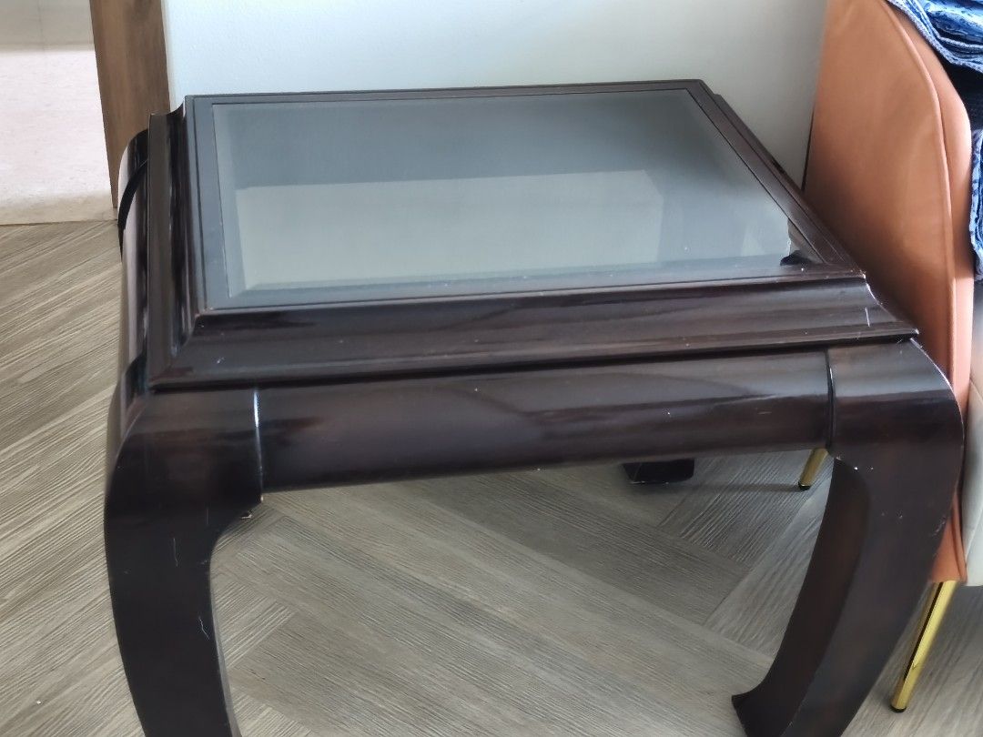 Side Table, (Category: Tables & Sets) located in Singapore. Submitted by pradeep23 (Listing ID 1440963413, Image 1). Description: Glass Top wooden side table - Ideal for Classic or Retro Themed Living Rooms - Each piece has unique charm - Inquire for more details.