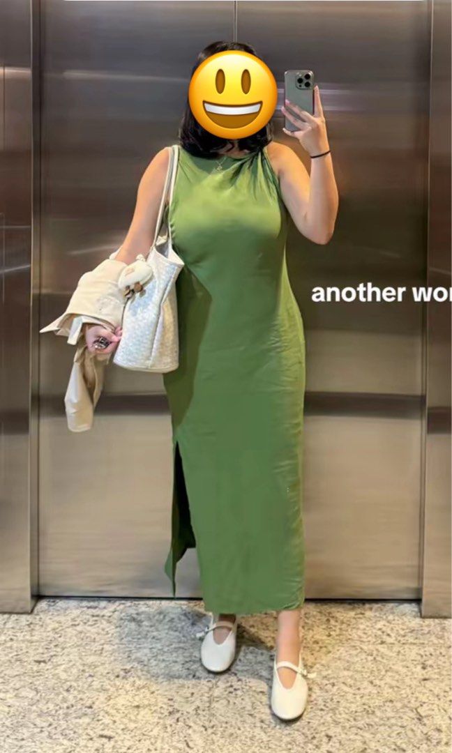 Zara Green Dress with Slit (Category: Dresses) located in Makati City. Submitted by miaco_ (Listing ID 1437676103, Image 2). Description: - Zara Green dress - size M, but fits up to L comfortably .