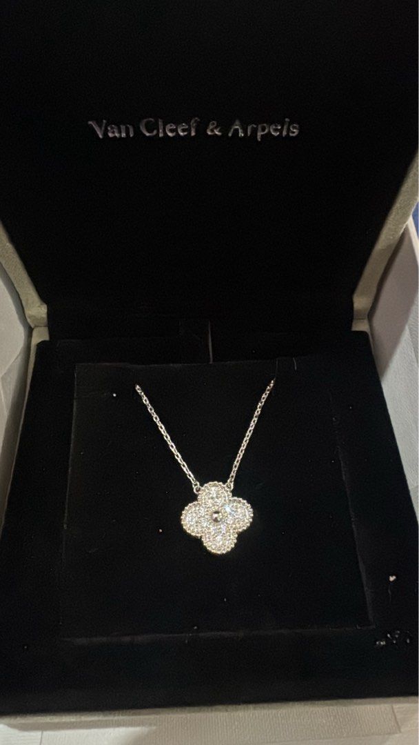 18k VCA White Gold Paved Diamond Necklace (Category: Necklaces) located in Pasay City. Submitted by missnayeon (Listing ID 1436062609, Image 1). Description: - 18k White gold HK Setting - (5.0 grams) - Comes with the original box, paperbag, blue card .