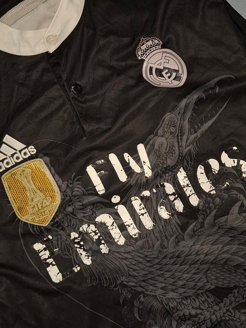 Adidas Real Madrid Dragon Football Jersey Vintage Wornout Rustic Style (Category: Activewear) located in Singapore. Submitted by jms1233 (Listing ID 1436024553, Image 3). Description: -Condition is already stated, quite well used Real Madrid Football Jersey, not for fussy buyers especially at the low price -Measurements: chest across (p2p)= 42-45cm top of collar to end of shirt= ~75cm -Has a nice wornout look, good for casual style/ normal wear -