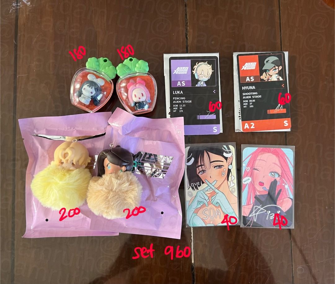 Alien Stage Set SOLD AS SET ONLY Mizisua HyunaLuka Mizi Sua Hyuna Luka ALNST Keyring Bunny Rabbit Pasionlove passion love photocard (Category: Toys & Games) located in Cavite. Submitted by madamruth (Listing ID 1436069836, Image 1). Description: Strictly sold as set. Prices are for references only. All my items are official items unless stated otherwise. Mop: gcash bdo Mod: sdd, j&t Loc: Imus, Cavite.