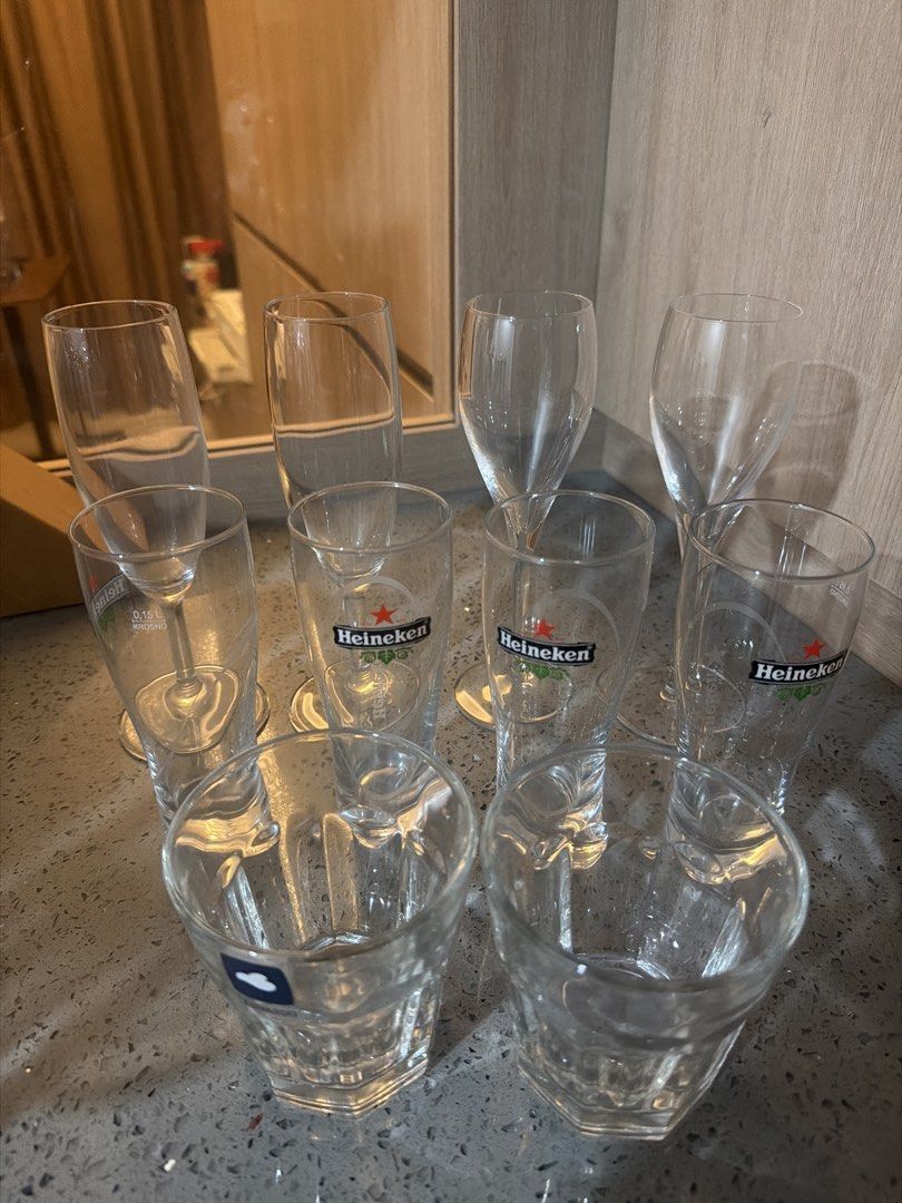 Assorted Glassware Set - Heineken, Champagne, and Tumblers