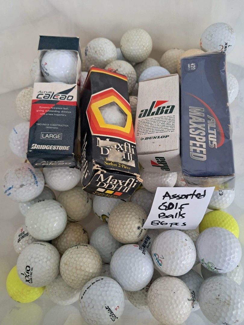 Assorted Golf Balls - Maxfli, Dunlop, Bridgestone 86pcs (Category: Golf) located in Bulacan. Submitted by amarijapansurplus (Listing ID 1436002860, Image 2). Description: caro suggested price is 880 pero 650 lang po.. - 86 assorted golf balls - Brands include Maxfli, Dunlop, and Bridgestone - Some balls are still in original packaging - Includes some yellow golf balls - Ideal for practice or casual play.