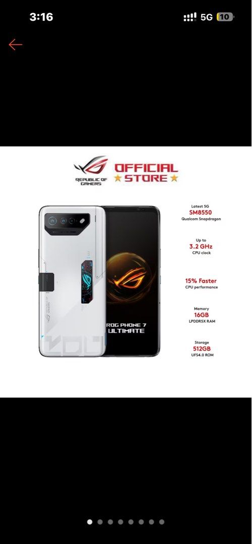 ASUS ROG Phone 7 Ultimate (Category: Asus) located in Quezon City. Submitted by chariztanayala328 (Listing ID 1435979848, Image 2). Description: - ASUS ROG Phone 7 Ultimate - 165Hz AMOLED Display - Snapdragon 8 Gen 2 Processor (up to 3.2 GHz) - 12GB RAM + 512GB ROM - 50MP Sony IMX766 Sensor - 6000mAh Battery -Bought this as a gift for myself kaso mas sanay ako sa iphone, di nagagamit. 1 month palang sakin. With complete papers and receipt. .