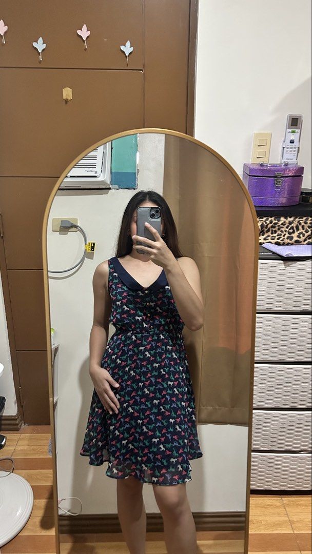 Blue Horse Print Dress (Category: Dresses) located in Manila. Submitted by drip.chic_ (Listing ID 1436054907, Image 1). Description: - For decluttering - Color may vary due to lighting - Model: 5'4.