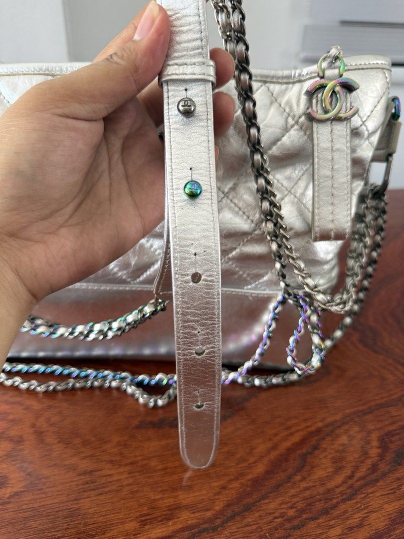 Chanel Gabrielle Hobo Bag (Category: Luxury Bags & Wallets) located in Manila. Submitted by epicmountain-430b (Listing ID 1436016627, Image 2). Description: Chanel Gabrielle Hobo Bag in silver quilted distressed calfskin with mixed rainbow hardware..