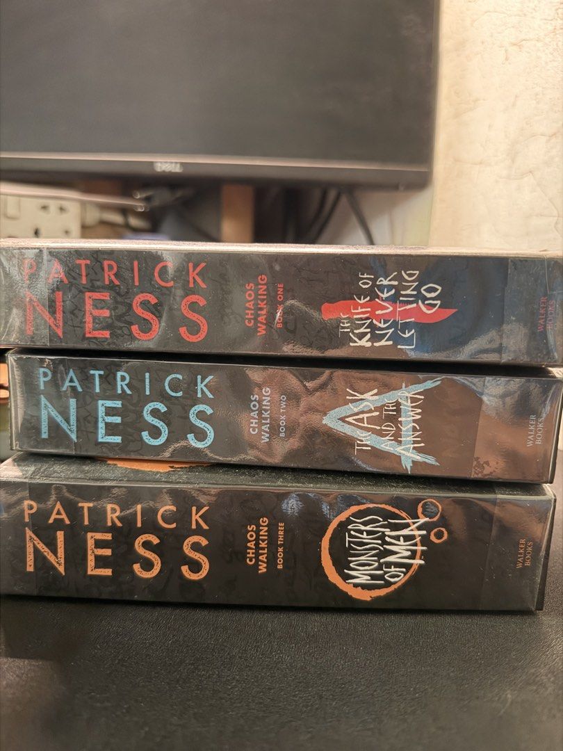 Chaos Walking Trilogy (Category: Storybooks) located in San Pablo. Submitted by yortle (Listing ID 1435954596, Image 2). Description: - Complete Chaos Walking trilogy: "The Knife of Never Letting Go," "The Ask and the Answer," and "Monsters of Men". - Black edges - Pages show some use, but text is clear. - Ideal for young adult dystopian fiction enthusiasts..