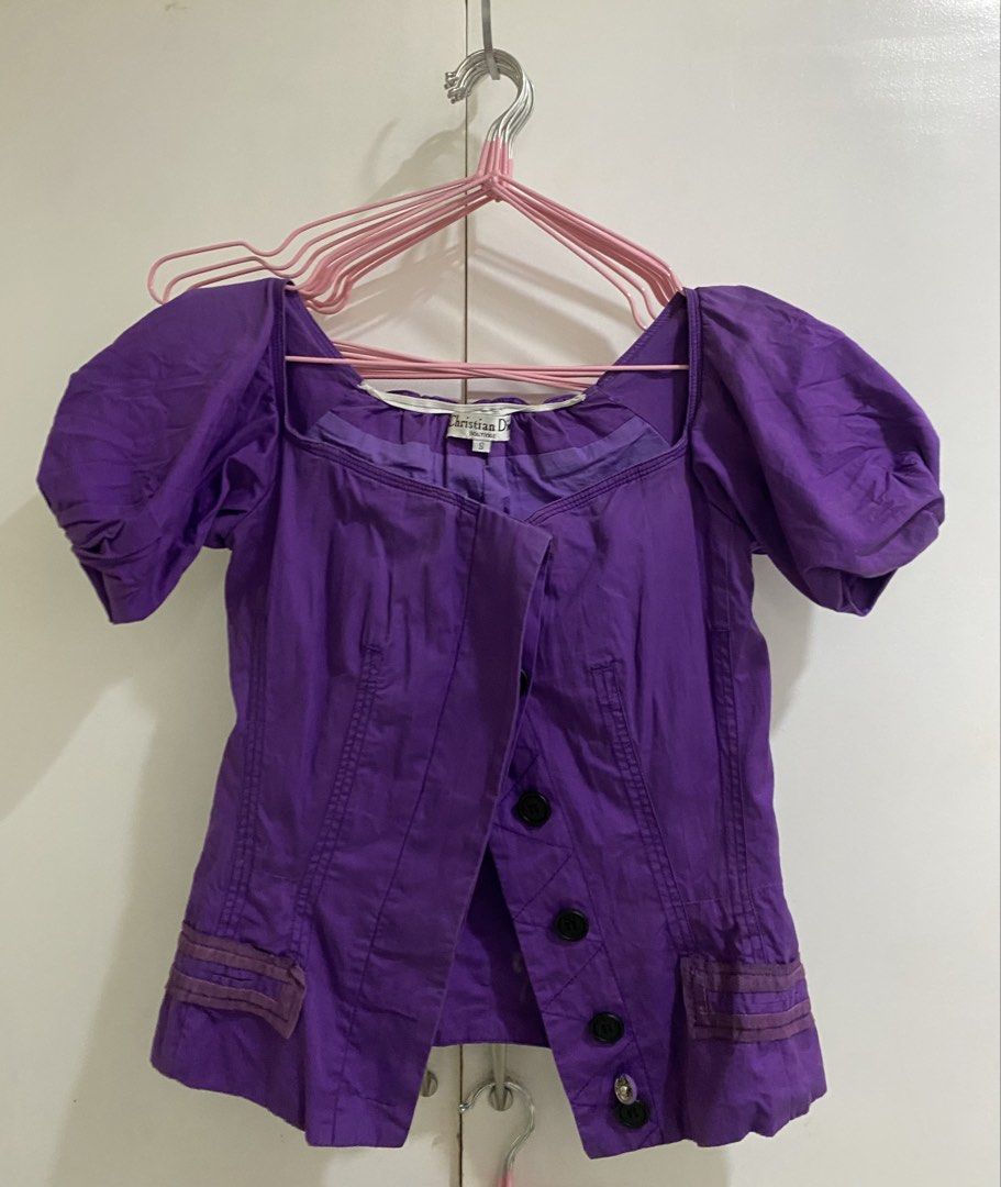 Christian Dior Violet Puff Sleeves Button Up Top (Category: Blouses) located in Manila. Submitted by jaia.sclosette (Listing ID 1436074291, Image 2). Description: hearing offers for this item size xs-med dm for more details.
