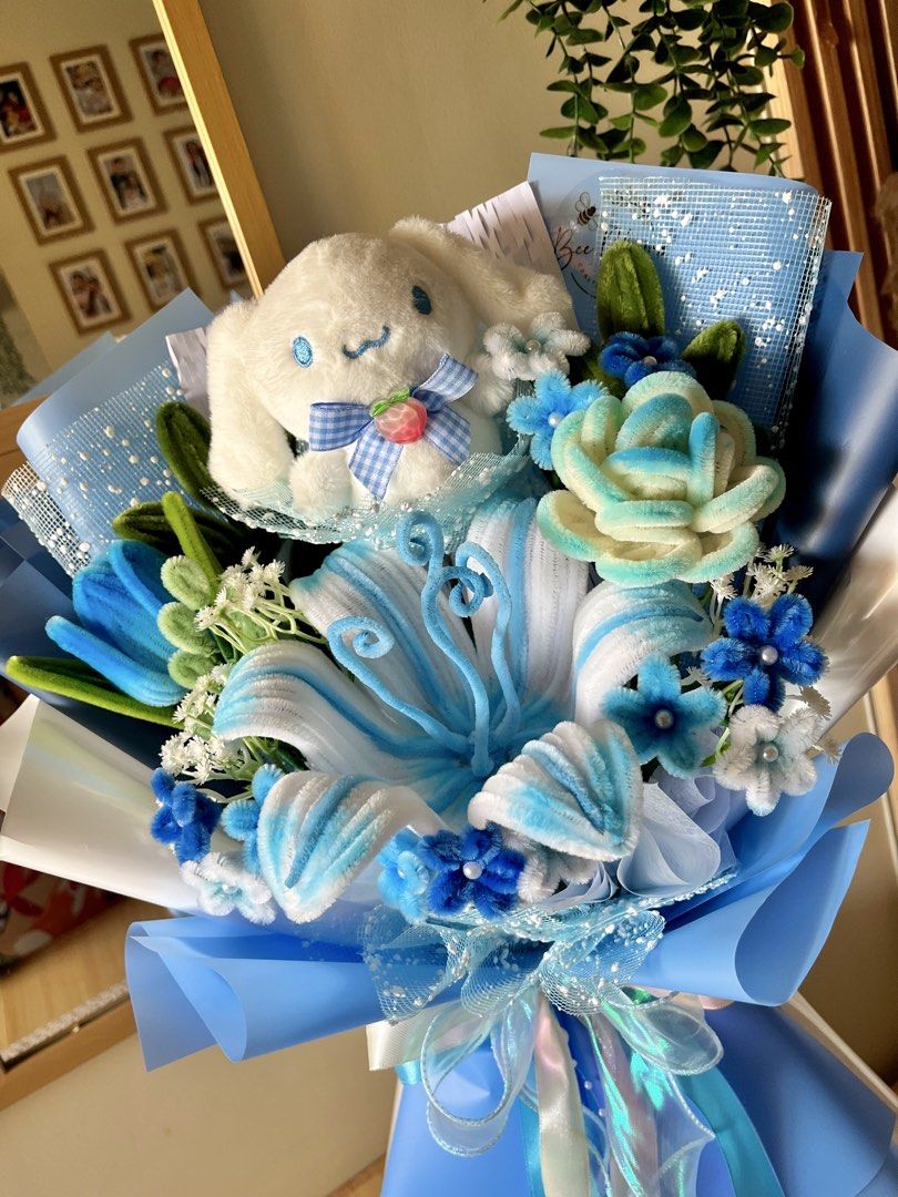 Cinnamoroll x Tangled Flower bouquet (Category: Flowers & Bouquets) located in Mandaluyong City. Submitted by beebloomsbyfrancia (Listing ID 1436058465, Image 2). Description: Onhand ship ready via lalamove Pick up mandaluyong city With bouquet bag and greetings card.