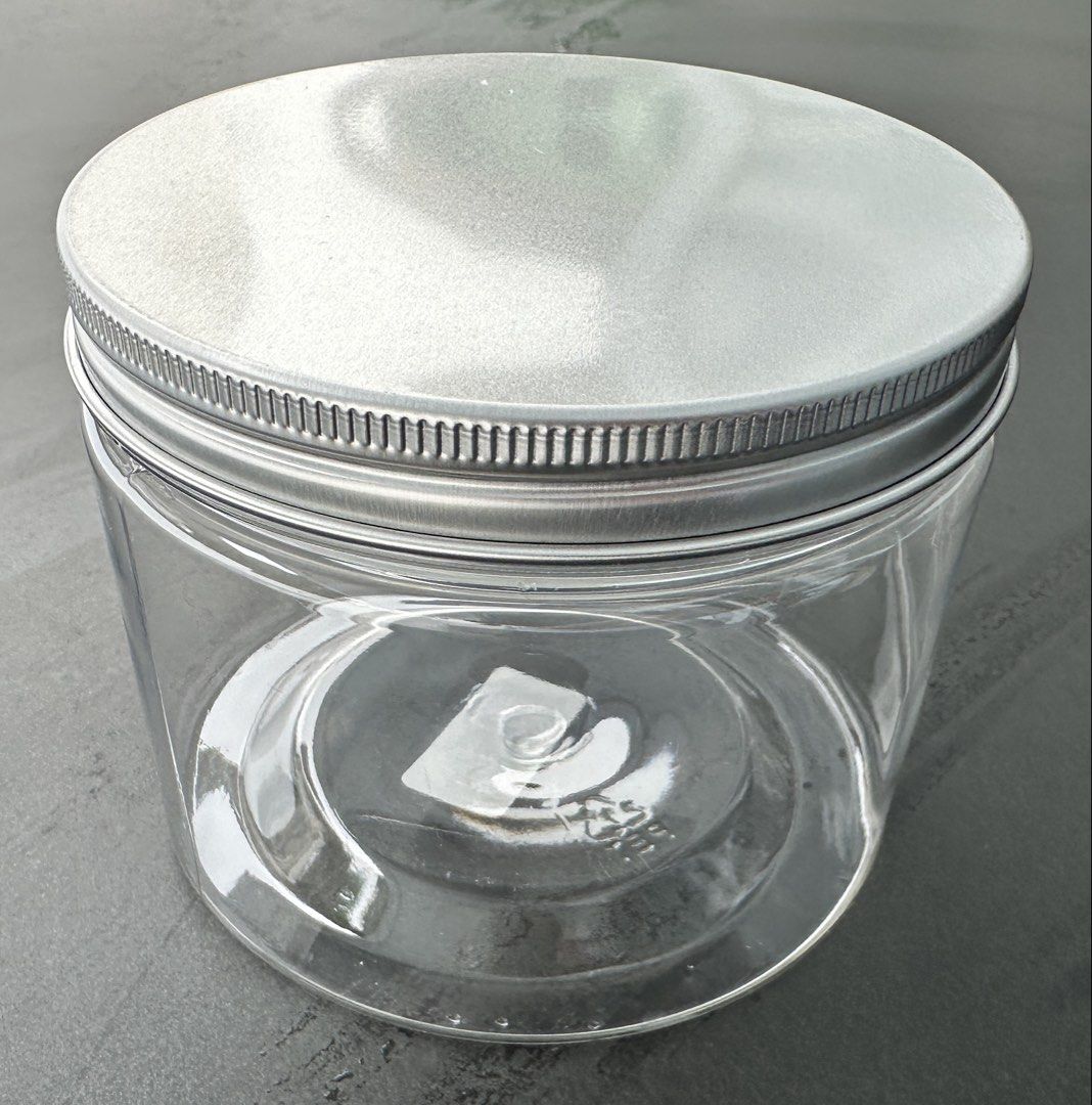 Clear Plastic Storage Jar with Silver Lid444752392629800960