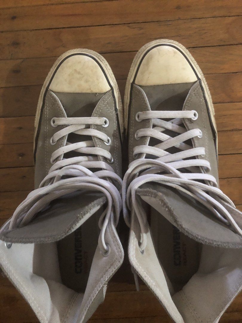 Converse Chuck Taylor All Star High Top Grey (Category: Sneakers) located in Caloocan City. Submitted by al.seiji (Listing ID 1435971570, Image 3). Description: Classic gray Converse Chuck Taylor All Star high-tops. Size US 8.5. Check last pics for issues. Pm for more details..