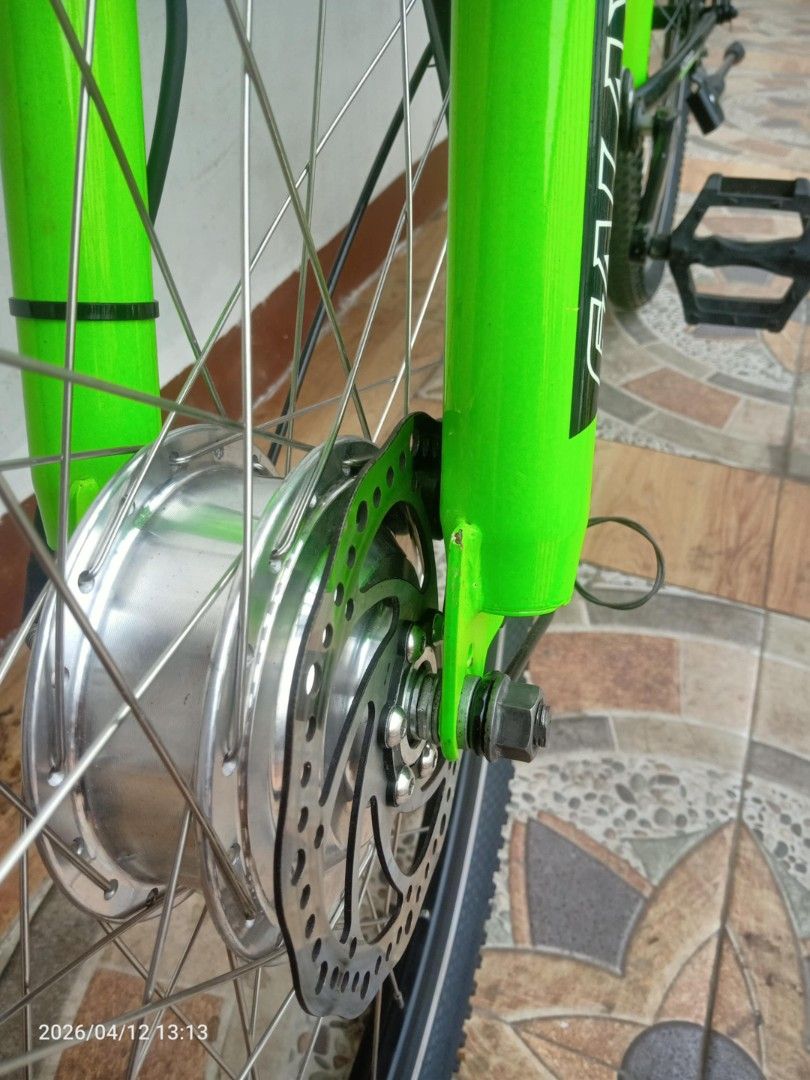 Converted Electric Mountain Bike (Category: Bicycles) located in Quezon City. Submitted by kenneth143548 (Listing ID 1436010167, Image 3). Description: Newly converted mtb to E-mountain bike 🚲 36-48V front geared hub motor (magaan ipadyak kahit lowbatt) 350 Watts nominal power (500 to 700 Watts peak power) Upgraded copper motor windings for HIGH torque by Bro/Sir Jornald Ramiro. Galaxy chromoly steel full suspension mtb. (Mabounce po ang respons