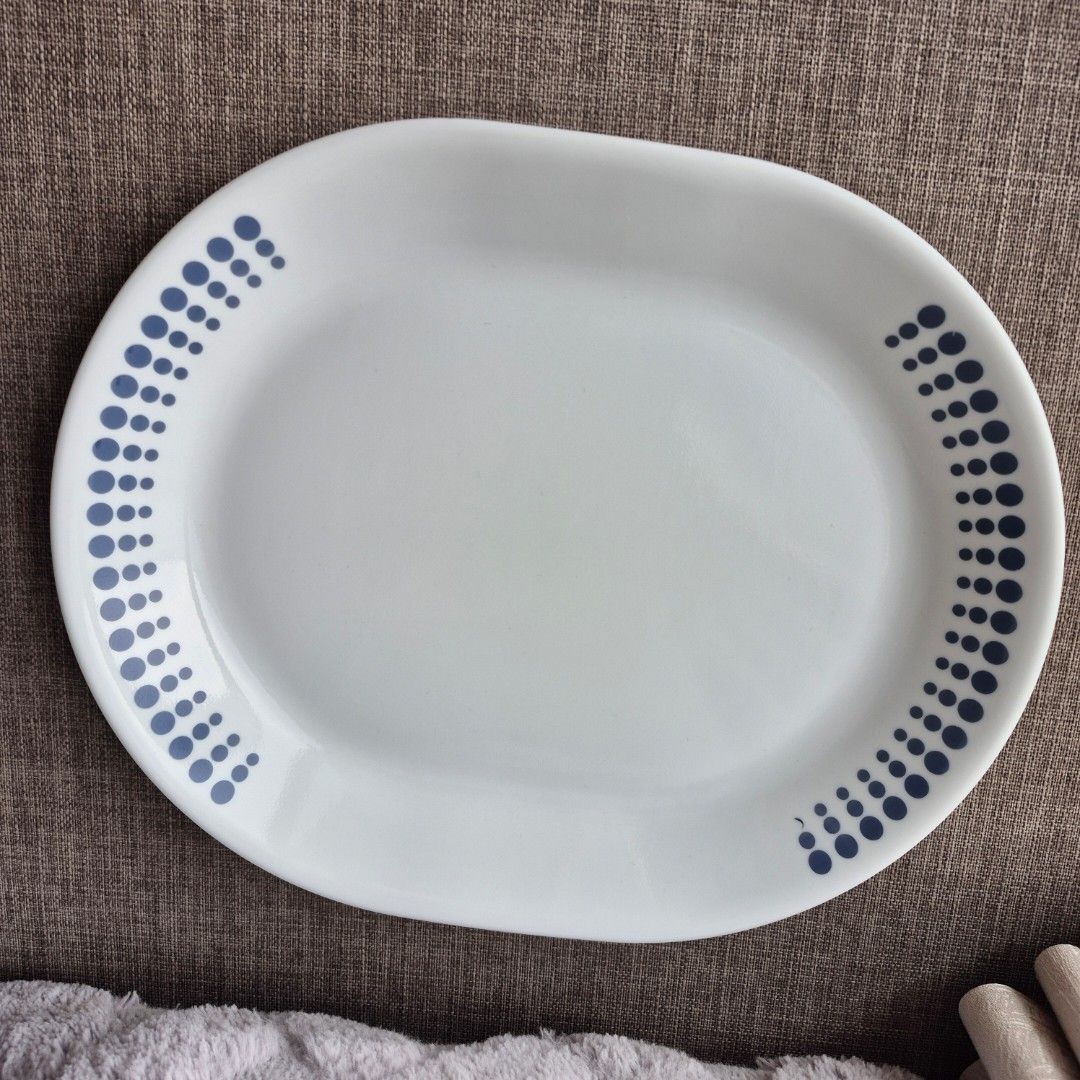 Corelle Oval Serving Plate with Blue Dot Design