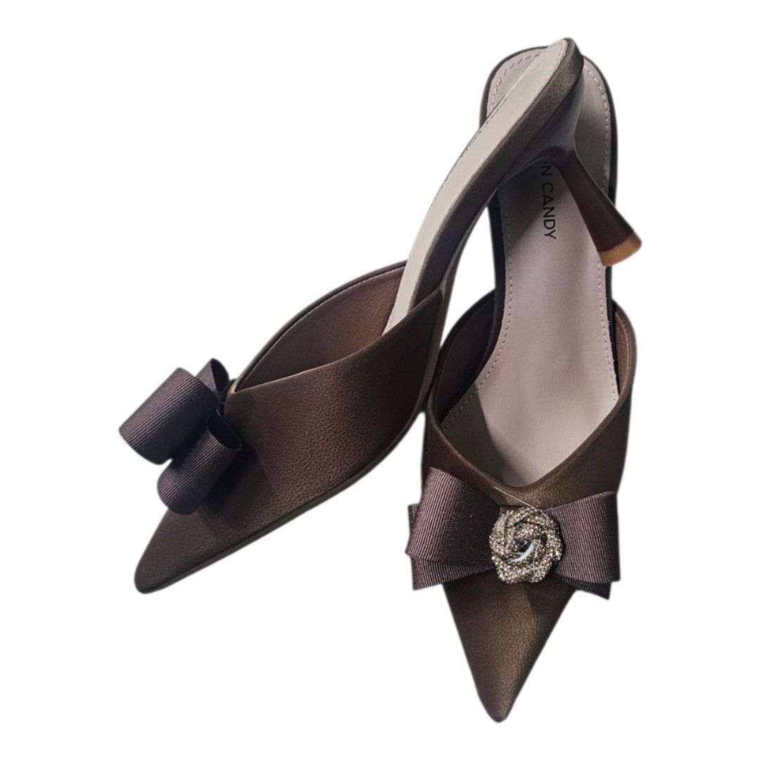 Cotton Candy Bow Mules (Category: Flats & Sandals) located in Baguio. Submitted by msgold2601 (Listing ID 1436095837, Image 2). Description: - Cotton Candy mules from thailand - Pointed toe design - Elegant satin-like finish - Adorned with a bow and decorative embellishment - Low heel - Easy slip-on style.
