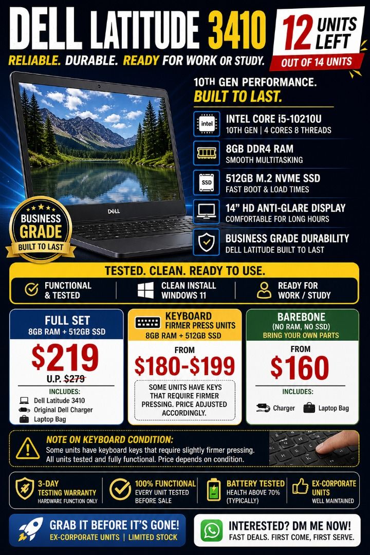 Dell Latitude 3410 i5 10th Gen / 8GB RAM / 512GB SSD / Win 11 Pro — 12 Units Left