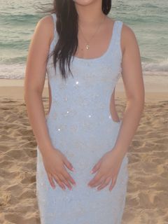 slim fit dress slacks Moonlight Sparkly Sleeveless Party Dress Shimmer Plunging Neckline main image 1