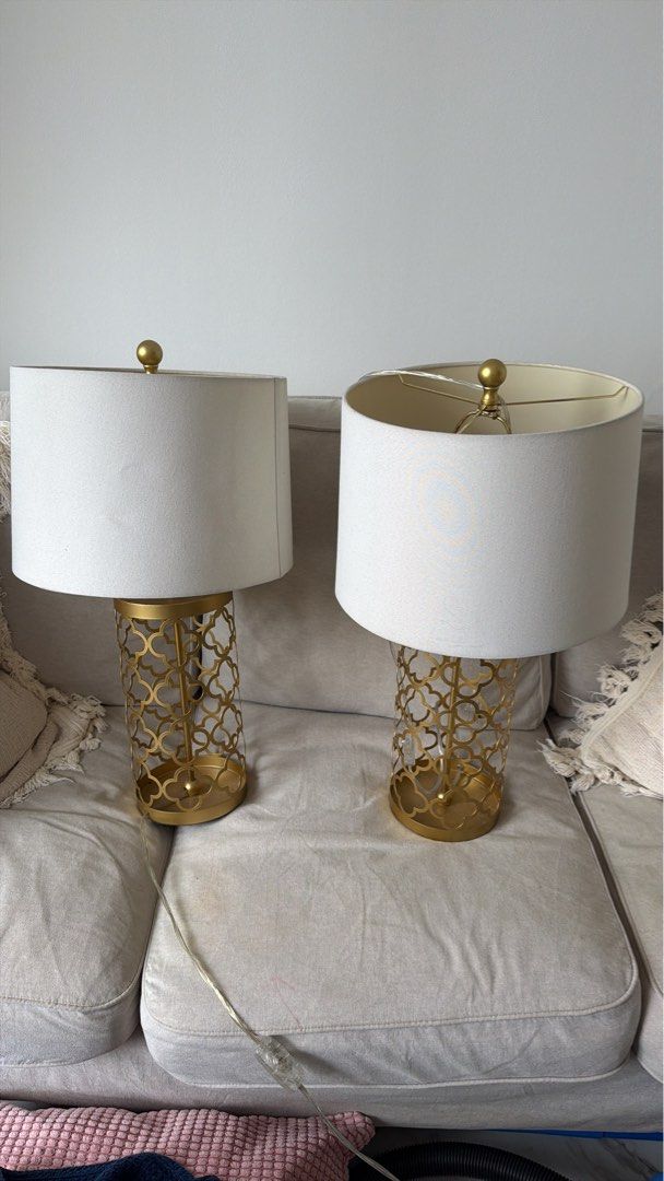 Gold Table Lamps with White Shades