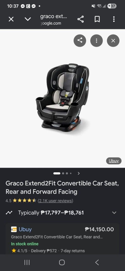 Graco Extend2Fit Convertible Car Seat (Category: Car Seats) located in Pasig City. Submitted by decluttermyclosetph (Listing ID 1436061706, Image 2). Description: - Graco Extend2Fit convertible car seat - 10-position adjustable headrest - Steel-reinforced frame for safety - Easy-to-read level indicator - 6-position extension panel for extra legroom - Provides 5" of extra rear-facing leg room - Includes two cup holders - Suitable for rear-facing a