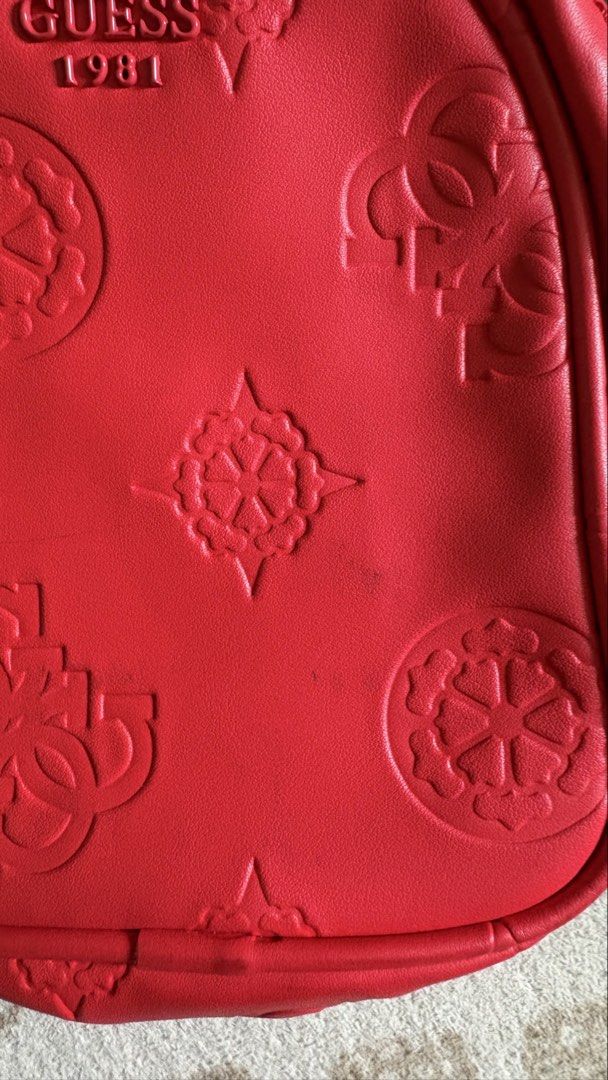 Guess Red Backpack (Category: Backpacks) located in Bulacan. Submitted by bbiaa (Listing ID 1435936306, Image 3). Description: - w/ dustbag - flaw on the last slide.