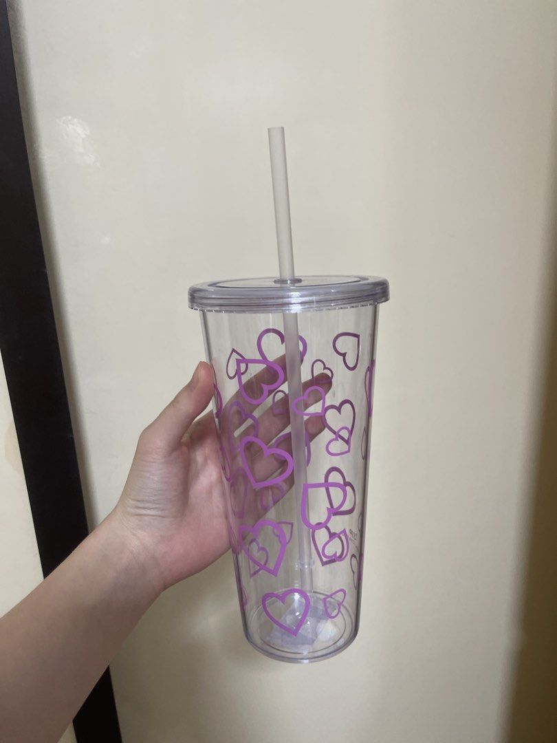 Heart Print plastic Tumbler with Straw