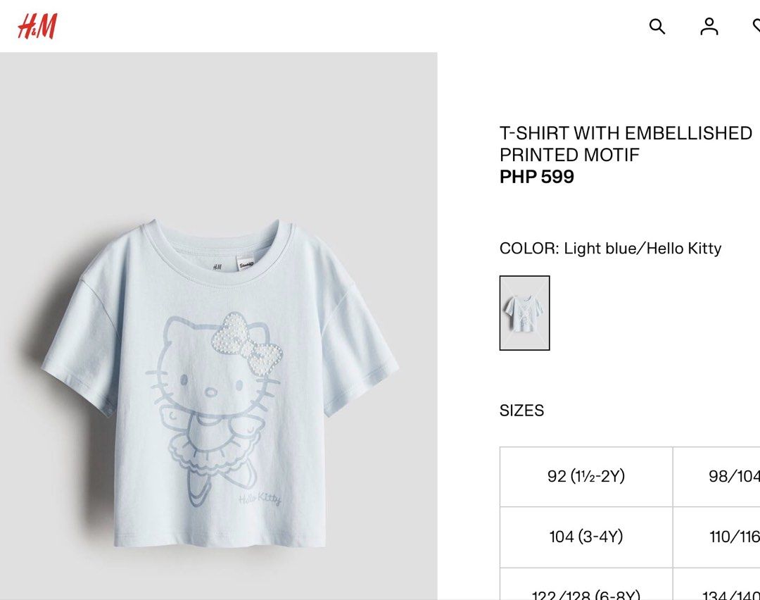 H&M Hello Kitty Shirt (Category: Shirts) located in Manila. Submitted by closetarchivebyaz (Listing ID 1435943148, Image 3). Description: - kids section but fits to small frame girlies - worn once .