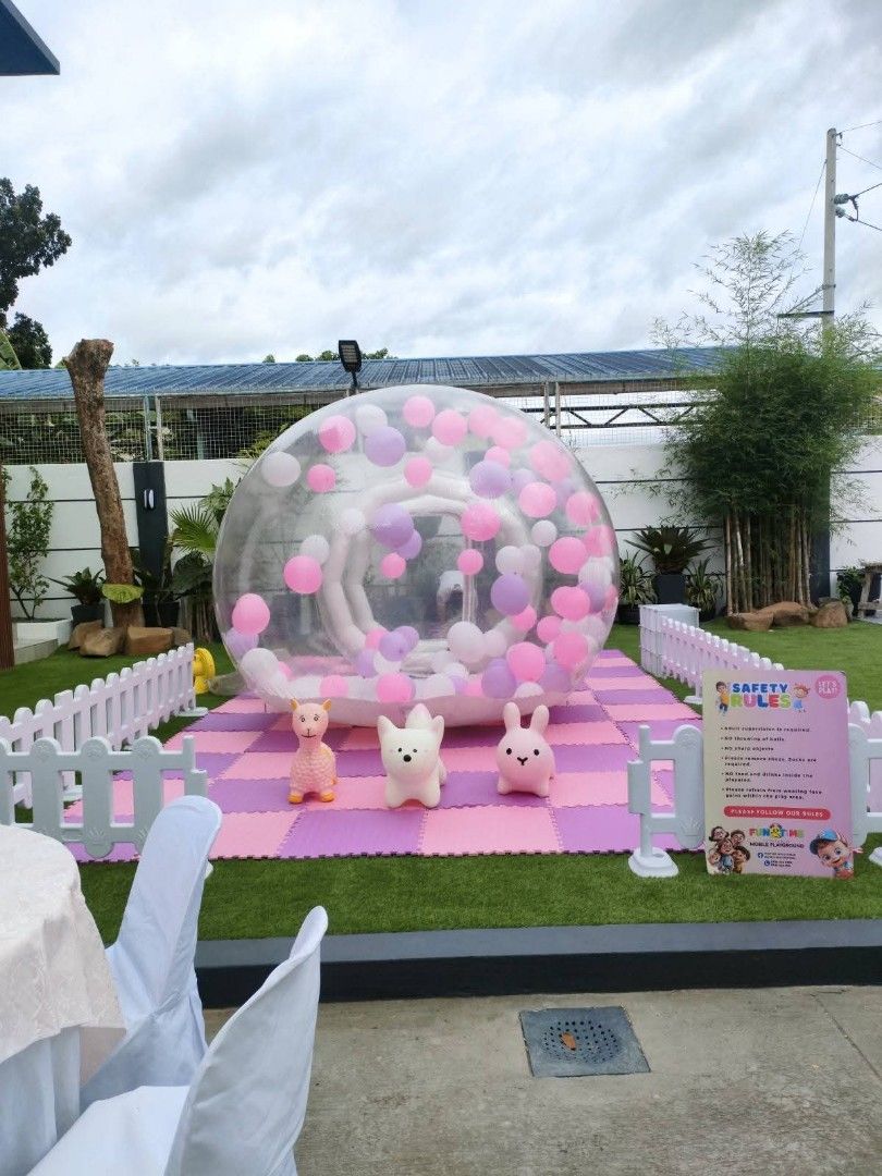 Inflatable Play Bubble with Balloons monile playground (Category: Kids Toys) located in Manila. Submitted by prettyme101395 (Listing ID 1435937390, Image 2). Description: Inclusions: ✅Unlimited Ballons inside the dome. 1-2Staff, Setup,Fence,Safety Matts,Shoerack,Safety Rules Signage. FREE USE OF 23CUTE HOPPERS🩷 SPECIAL OFFER RATE!! 🥳 Are you looking for an Affordable PVC Inflatable Mobile Playground? 🛝❤️ WE CUSTOMIZED THE SET INTO MAGICAL PAST