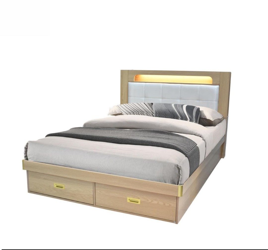 Kezo Hydraulic Bed Frame with Storage - Double size 48x75 Available size (Category: Bed Frames & Mattresses) located in Manila. Submitted by morallosmariel2 (Listing ID 1435923471, Image 2). Description: - Kezo hydraulic bed frame - Double size (48x75) - Headboard with light and white padded section - Two drawers - Large lift-up storage compartment - Cash on delivery - Same-day delivery ▪︎ Now Available Stock ▪︎ Brand new Item ▪︎ Ready To Deliver