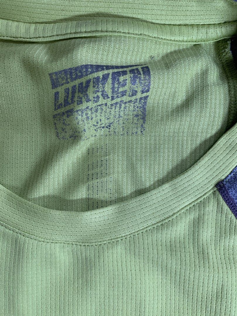 Lukken Athletic Shirt (Category: Tshirts & Polo Shirts ) located in Baguio. Submitted by brix6699 (Listing ID 1435972920, Image 3). Description: - Neon green athletic shirt - Gray and olive green accents - "Lukken" logo on front and back - Breathable, possibly moisture-wicking material - Crew neck - Short sleeves - Ideal for sports and casual activities Dimensions Length 26.5 inches Width 19 inches .