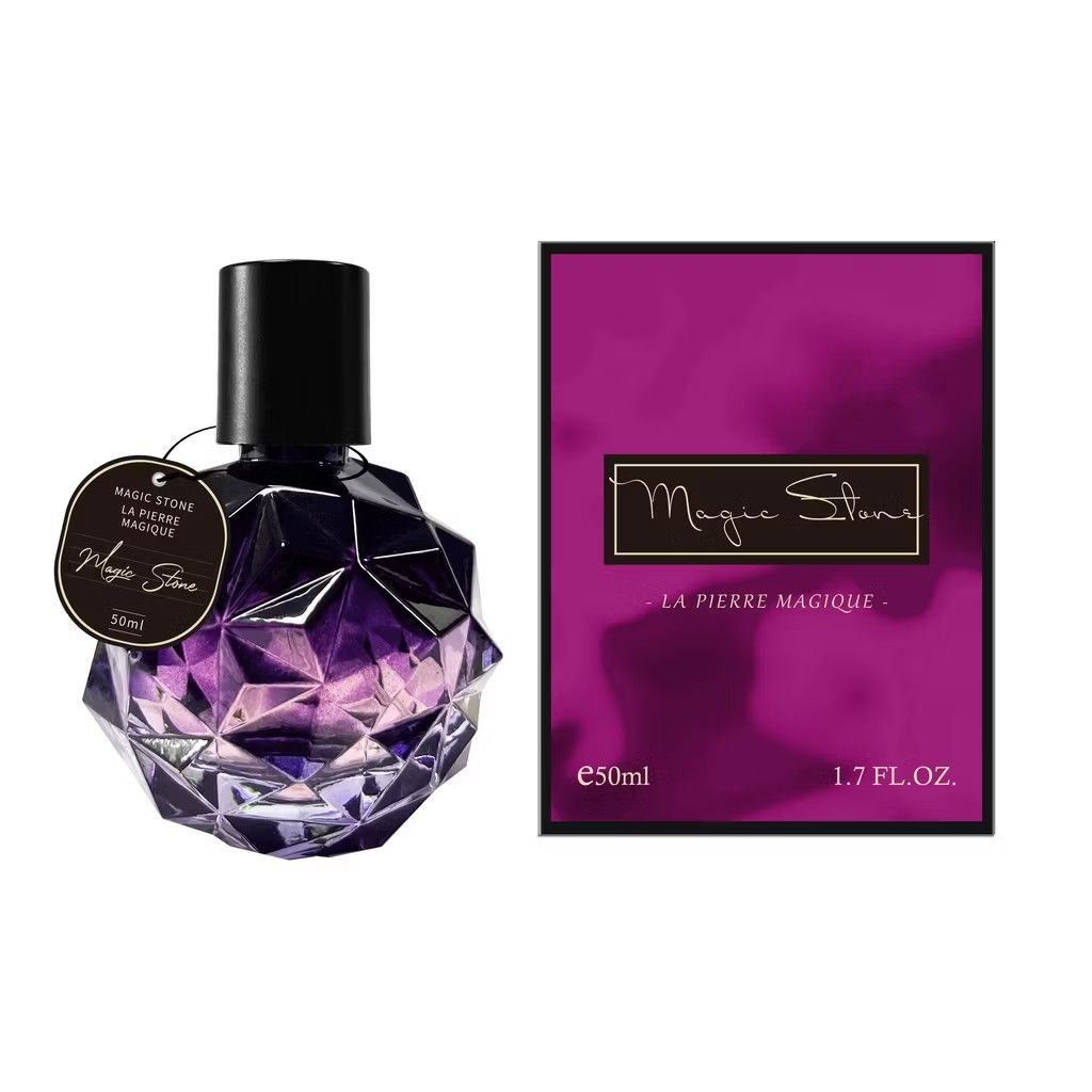 Magic Stone La Pierre Magique Perfume 50ml (Category: Fragrance & Deodorants) located in Manila. Submitted by kathfranci46765 (Listing ID 1435930443, Image 1). Description: - Magic Stone La Pierre Magique perfume - 50ml bottle - Unique geometric design with a dark purple gradient - Presented in a vibrant purple box - Gold lettering with the brand name - 1.7 FL. OZ. - Magic Stone Eau de Parfum by MINISO is a luminous and radiant fragrance designed