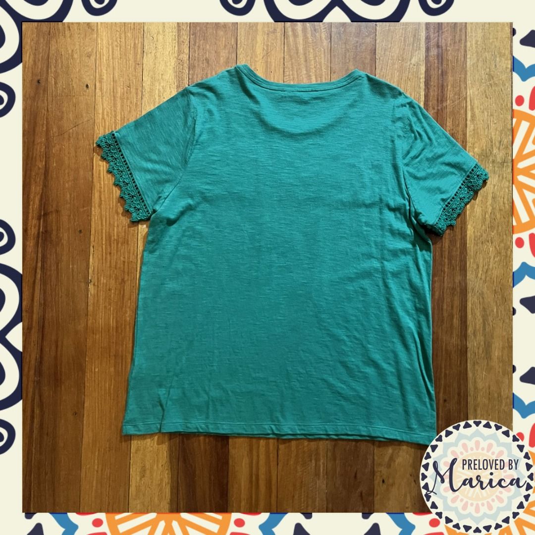Marks & Spencer Green Blouse with Lace Design (Category: Shirts) located in Quezon City. Submitted by mar_ica (Listing ID 1435989845, Image 2). Description: Green Marks & Spencer Top with Lace Design Size on Tag: UK 16/ Eur 44 Flat Lay Measurements: Length - 26.5 inches Width (armpit to armpit) - 21 inches .