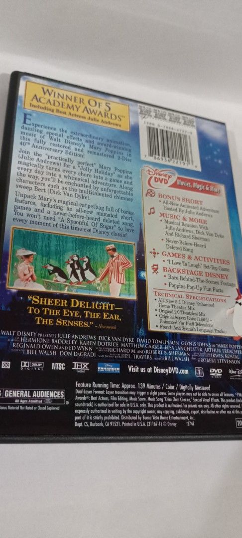 Mary Poppins 40th Anniversary Edition 2-Disc Set (Category: CDs & DVDs) located in Manila. Submitted by jeannetteyago (Listing ID 1436054567, Image 2). Description: - Mary Poppins 40th Anniversary Edition DVD - 2-Disc Set - Rated G (General Audiences) - Starring Julie Andrews and Dick Van Dyke - Includes Disc 1 and Disc 2 - Packed with bonus features, music, games, and activities!.