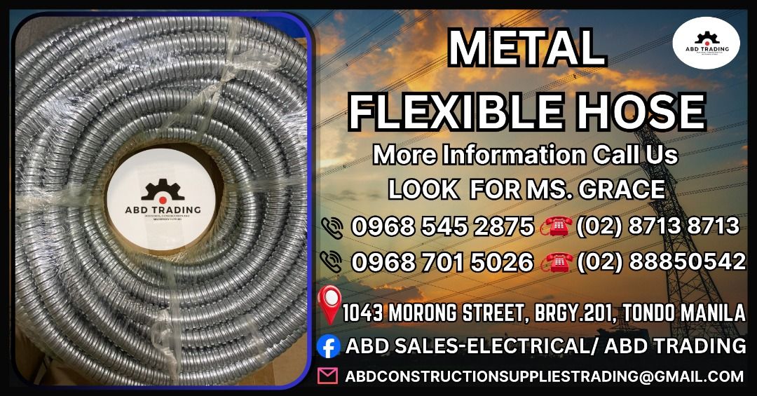 METAL FLEXIBLE HOSE (Category: Construction Tools & Equipment) located in Manila. Submitted by _abdtrading (Listing ID 1435918843, Image 1). Description: METAL FLEXIBLE HOSE ABD CONSTRUCTION SUPPLIES TRADING - OPC Price is subject to change without prior notice SEC REGISTERED & BIR ACCREDITED -🛠️Machinery -🛠️ Tools -🛠️ Electrical -🛠️ Industrial & Construction -🛠️ Fittings -🛠️ Personal Protective Equipmen ABD CONSTRUCTION SUPPLIES TRADING 🛵