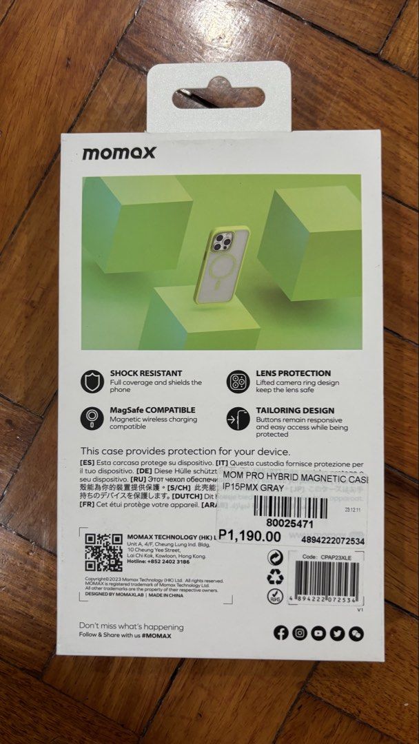 Momax iPhone 15 Pro Max Clear Case (Category: Cases & Sleeves) located in San Juan City. Submitted by prelbysm (Listing ID 1436069080, Image 2). Description: .