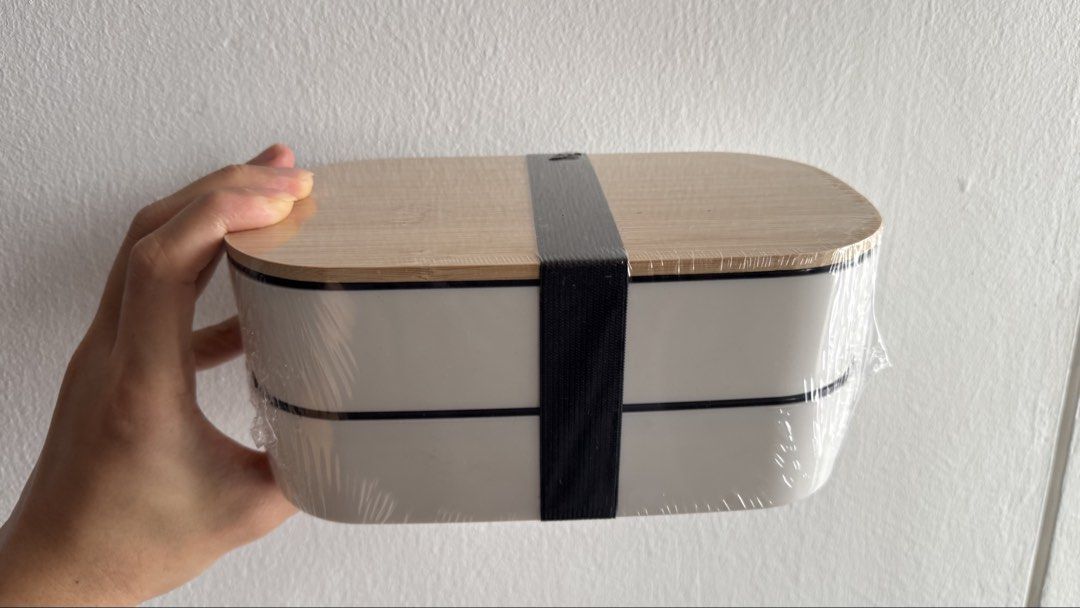New White Bento Box with Bamboo Lid