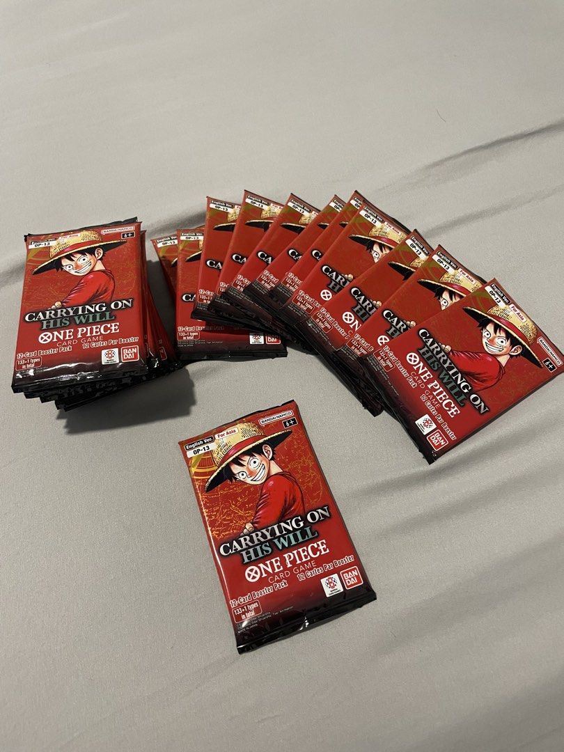 OP-13 English Booster Loose Packs Carrying on his Will not OP-09 OP-11  OP-15 PRB-01 PRB-02 red manga luffy sabo ace TCG One piece booster box case,  Hobbies & Toys, Toys & Games