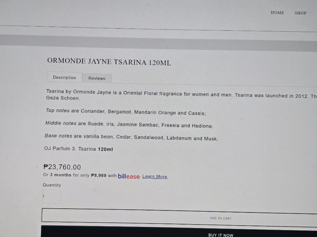 Ormonde Jayne Niche Frag (Category: Fragrance & Deodorants) located in Quezon City. Submitted by theweekjay (Listing ID 1435963291, Image 3). Description: Ormonde Jayne No. 3. Tsarina Like new 1 spray missing Full Presentation Retail price: 23k Selling it for: 12k .