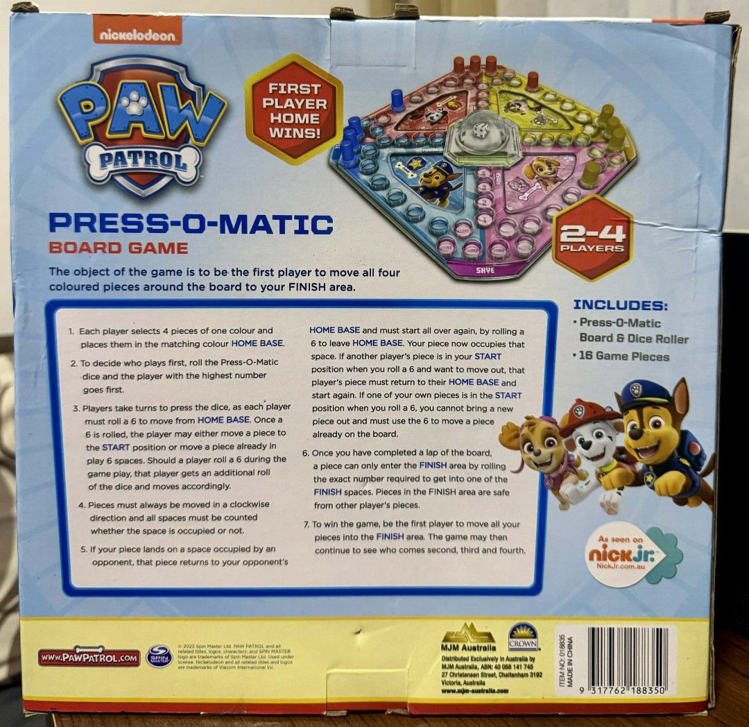 Paw Patrol PRESS-O-MATIC BOARD GAME (Category: Toys & Games) located in Manila. Submitted by ormelynmal86309 (Listing ID 1436002761, Image 2). Description: Paw Patrol PRESS-O-MATIC BOARD GAME ***₱400.