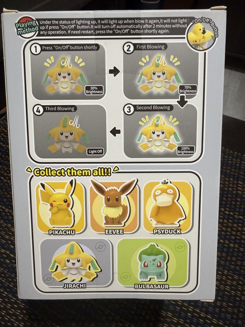 Pokemon Blowing Light Jirachi Figure (Category: Figurines & Statues) located in Manila. Submitted by fastocean.93c570 (Listing ID 1435998670, Image 3). Description: - Pokemon Jirachi Blowing Light Figure - Features: - Three brightness levels - Lights up when blown .