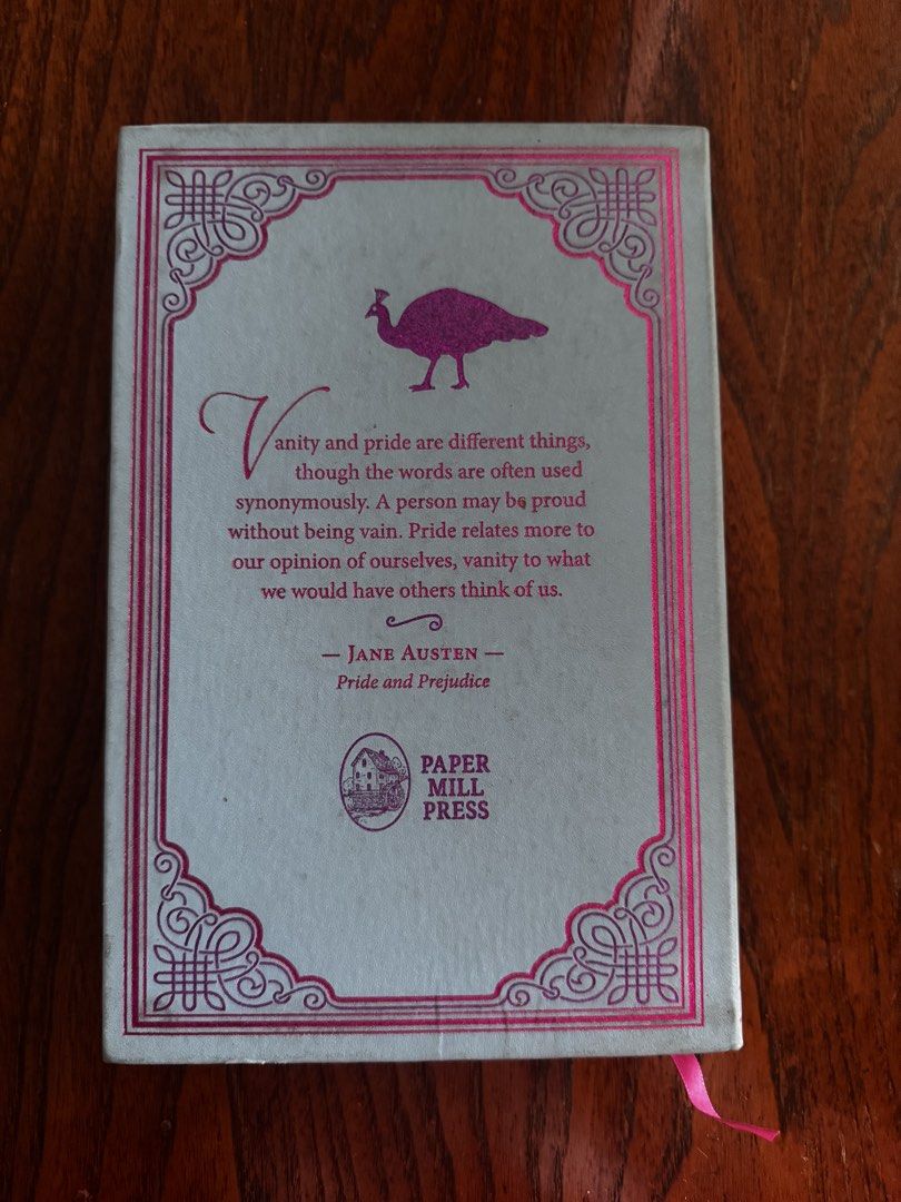 Pride and Prejudice by Jane Austen (Category: Storybooks) located in Pasig City. Submitted by lovedpicks (Listing ID 1435933475, Image 2). Description: - "Pride and Prejudice" by Jane Austen - Decorative cover with peacock feather design - Includes ribbon bookmark - Published by Paper Mill Press.