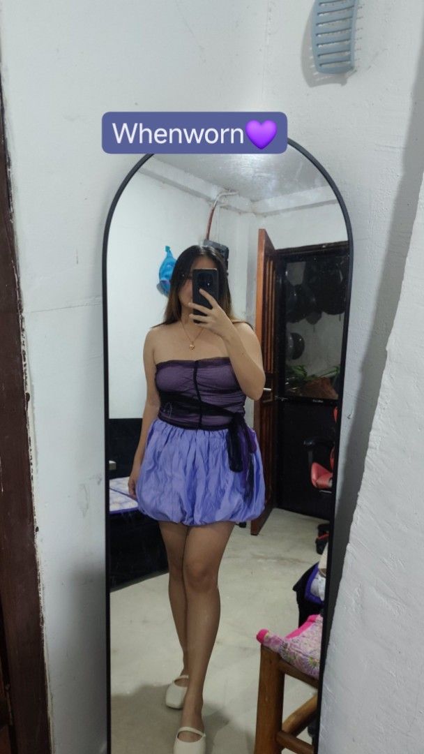 Purple Bubble Skirt S-L (Category: Skirts) located in Taytay. Submitted by PrelovedCollections (Listing ID 1435987679, Image 3). Description: - Purple bubble skirt - Mini length - Comfortable elastic waistband - Perfect for a stylish and playful look - Versatile for different occasions.