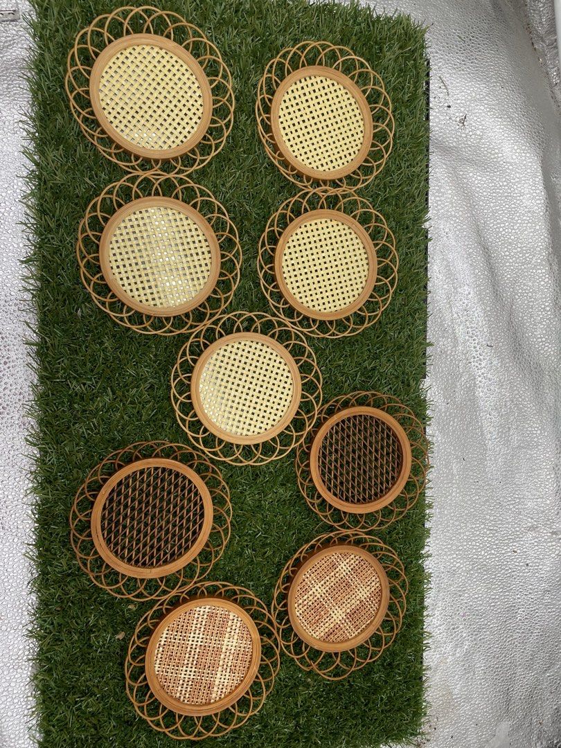 Rattan Woven Coasters Set (Category: Other Kitchenware & Tableware) located in Quezon City. Submitted by eilgaraje (Listing ID 1435936151, Image 1). Description: -Set of rattan woven coasters - Round woven center with scalloped edge - Includes coasters in brown and beige shades - Approximately 10cm diameter - Adds a natural touch to your home.
