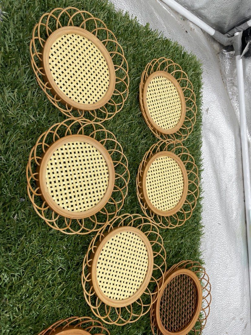 Rattan Woven Coasters Set (Category: Other Kitchenware & Tableware) located in Quezon City. Submitted by eilgaraje (Listing ID 1435936151, Image 2). Description: -Set of rattan woven coasters - Round woven center with scalloped edge - Includes coasters in brown and beige shades - Approximately 10cm diameter - Adds a natural touch to your home.