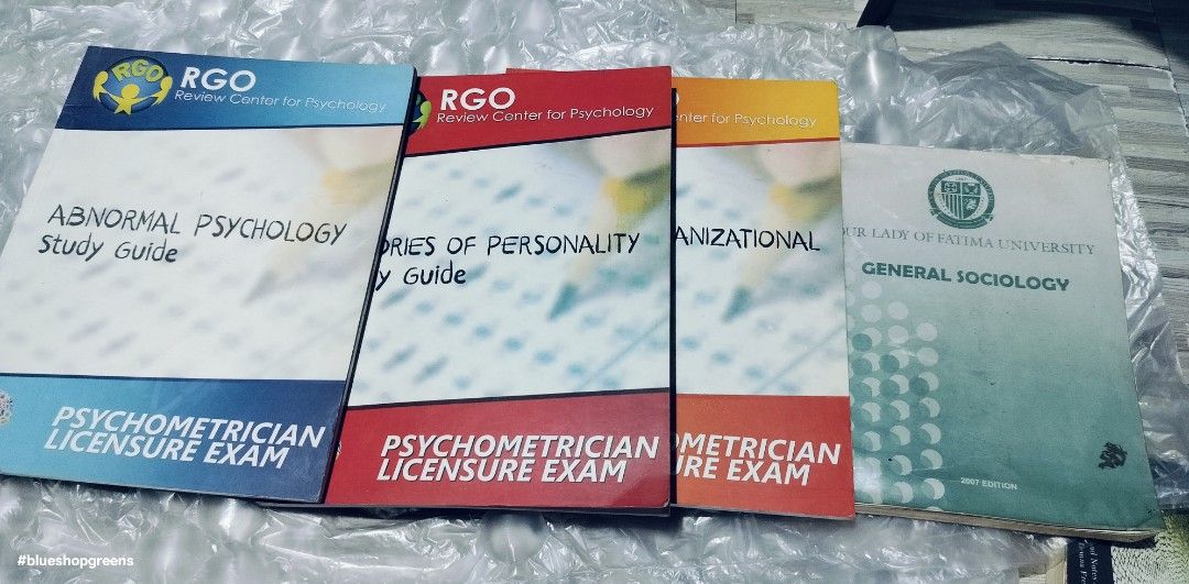 RGO Reviewer Books +2 reference books (Category: Textbooks) located in Antipolo. Submitted by blueshopvintage (Listing ID 1435956228, Image 1). Description: RGO Reviewer Books for Psychometrician Licensure Exam Includes: - Abnormal Psychology Study Guide - Theories of Personality Study Guide - Industrial-Organizational Psychology Study Guide - General Sociology Reference Book - Ideal for Psychometrician Licensure Exam preparation free- Theory of 