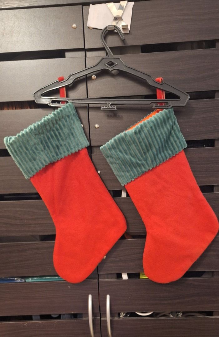 SANTA Christmas Stockings (Category: Other Home Decor) located in General Trias. Submitted by aeunice (Listing ID 1436037762, Image 3). Description: 2 pieces available. In Good Condition. Set of two Christmas stockings featuring Santa Claus design. Ready to be hung with a red loop. Meet up / Shipping via Lalamove, JnT, Gogo Express & LBC..