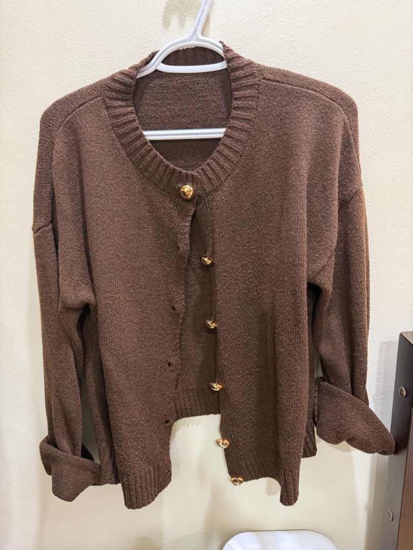 Shein brown cardigan (Category: Coats, Jackets and Outerwear) located in Quezon City. Submitted by helpmedeclutter__ (Listing ID 1435947995, Image 2). Description: Used once.