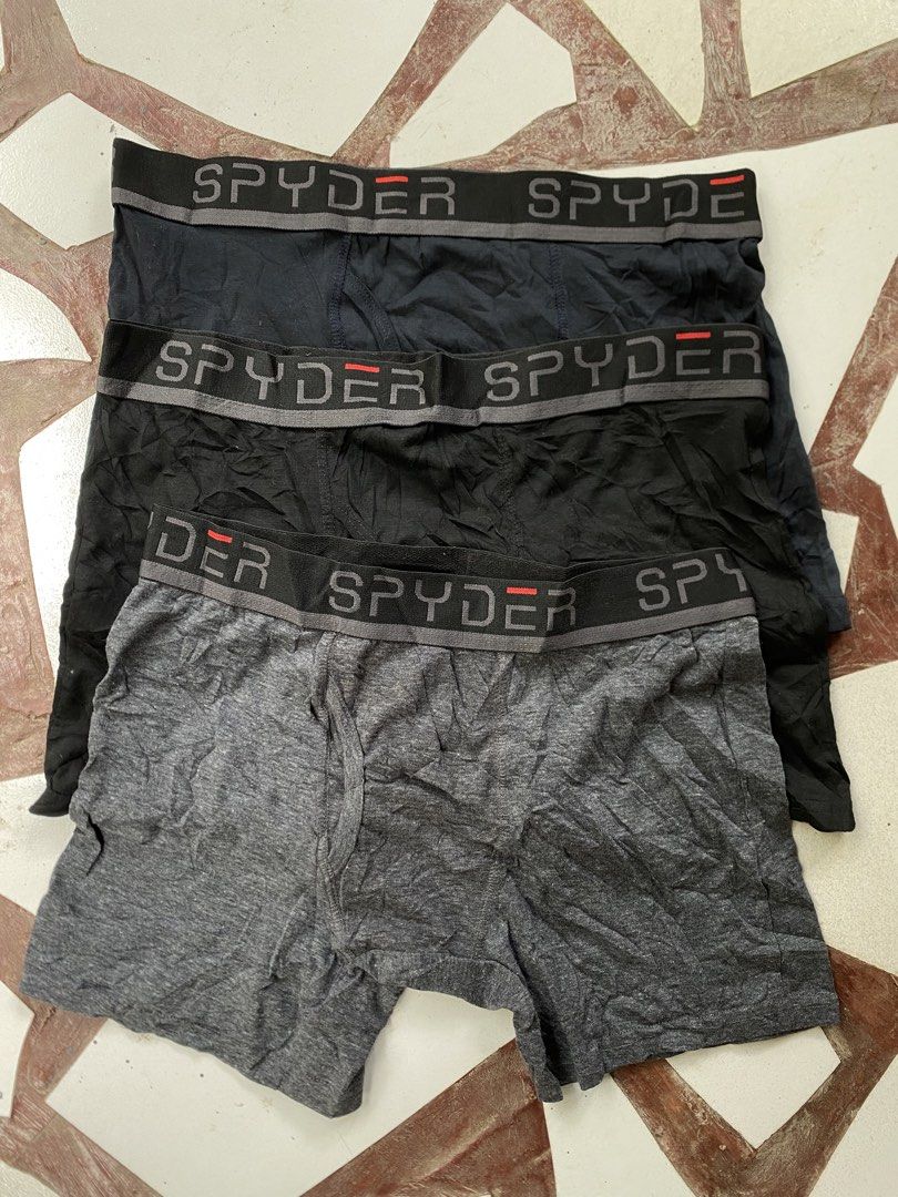 Spyder Boxer Briefs - Small and Large (Category: Underwear) located in Puerto Princesa. Submitted by earlpogitrhift (Listing ID 1435997852, Image 1). Description: - Spyder boxer briefs set - Colors: Black, Navy, Grey - Sizes: Small, Large - Features Spyder logo waistband - Comfortable fabric - Perfect for everyday wear.